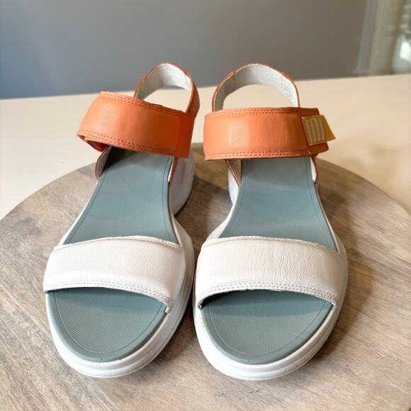 Sorel Explorer Blitz White Apricot Blue Leather Platform Sandals Women's Sz 11 - Picture 4 of 11